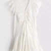 Mini-vestido de algodão com franzido e aberturas