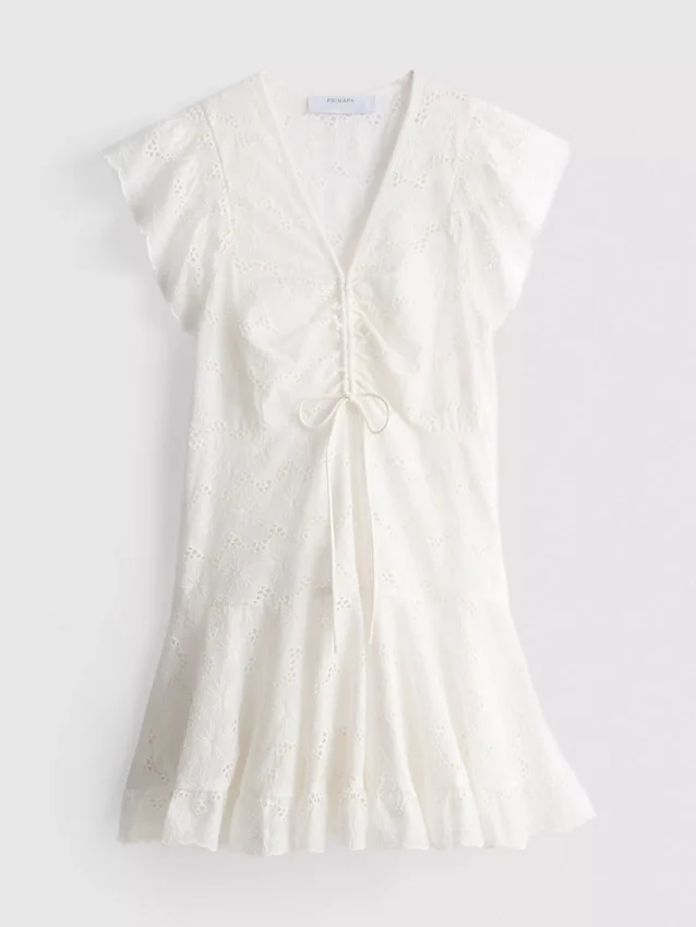 Mini-vestido de algodão com franzido e aberturas