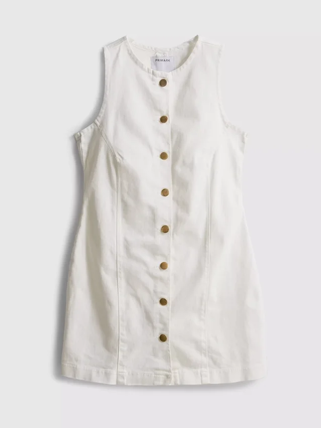 Mini-vestido de ganga de algodão com botões
