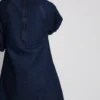 Mini-vestido de ganga de algodão com mangas bufantes