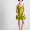 Mini-vestido de popeline com alças e folhos