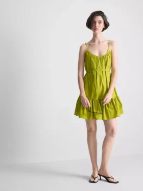 Mini-vestido de popeline com alças e folhos