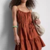 Mini-vestido de popeline com alças e folhos