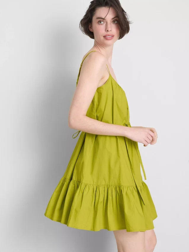 Mini-vestido de popeline com alças e folhos