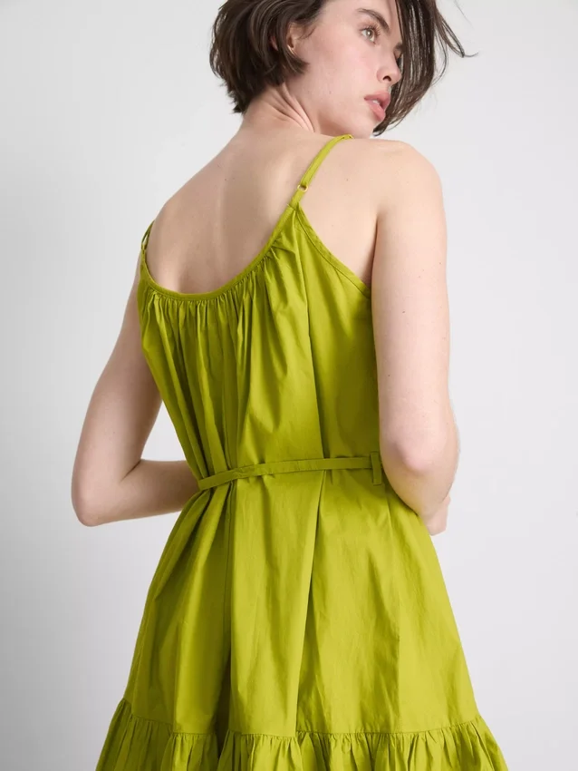 Mini-vestido de popeline com alças e folhos