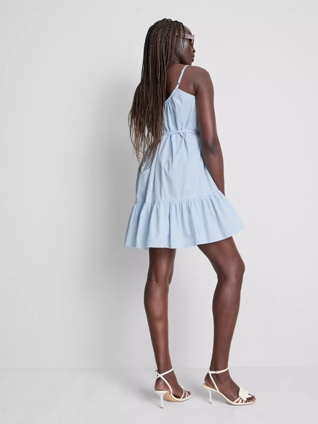 Mini-vestido de popeline com alças e folhos