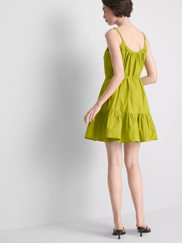 Mini-vestido de popeline com alças e folhos