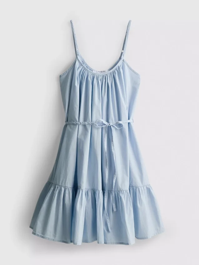 Mini-vestido de popeline com alças e folhos