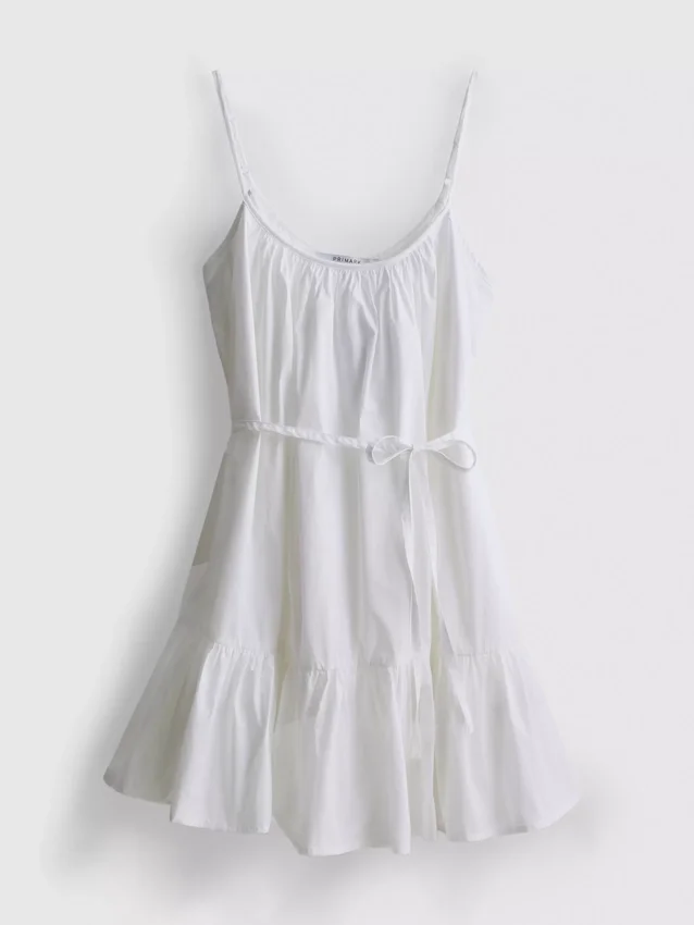 Mini-vestido de popeline com alças e folhos