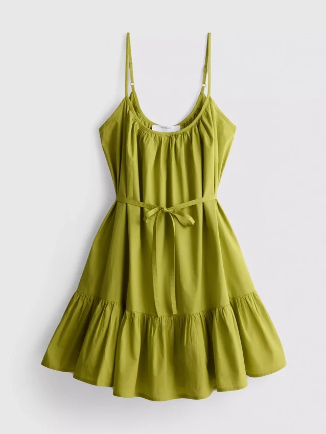 Mini-vestido de popeline com alças e folhos