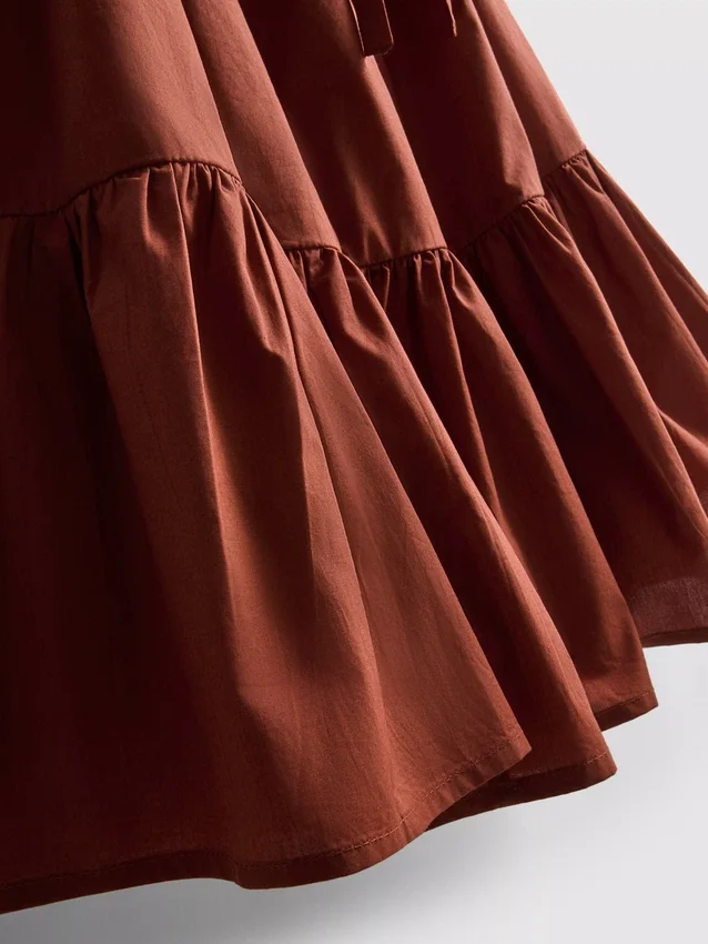 Mini-vestido de popeline com alças e folhos