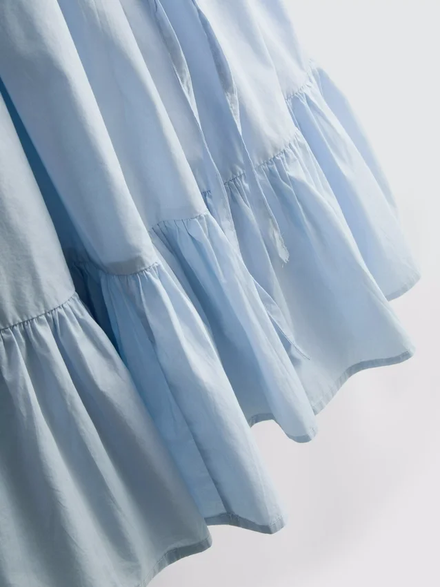Mini-vestido de popeline com alças e folhos
