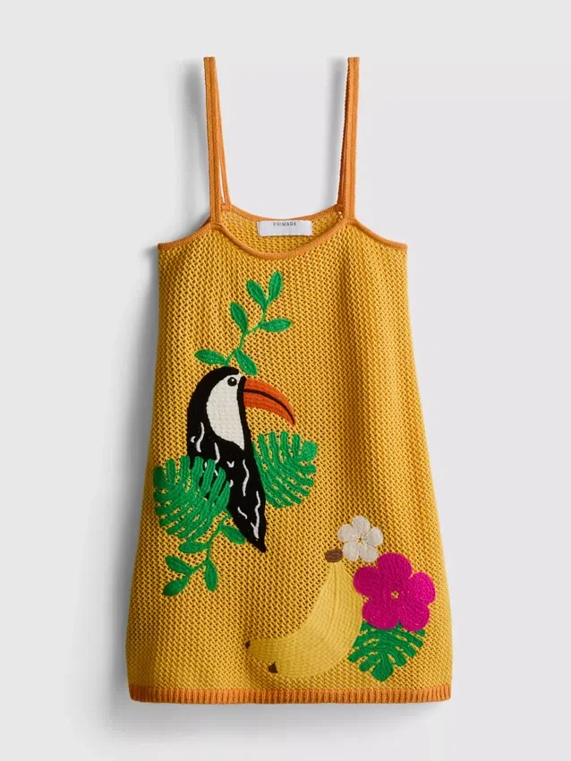 Mini-vestido de praia em croché bordado