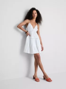 Mini-vestido em algodão com decote em V e camadas
