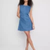 Mini-vestido em ganga de algodão com corte em A