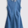 Mini-vestido em ganga de algodão com corte em A