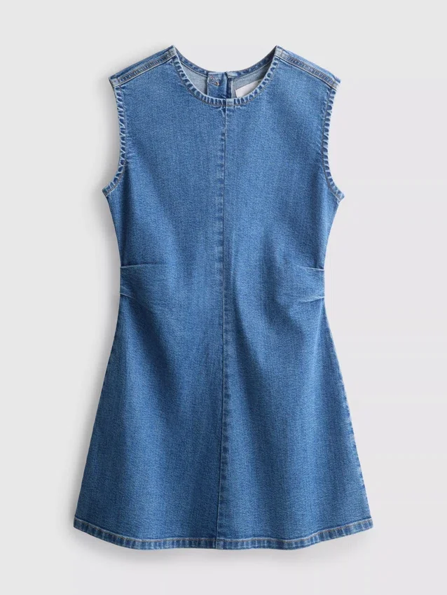 Mini-vestido em ganga de algodão com corte em A