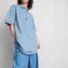 Mini-vestido reto de ganga de algodão com gola