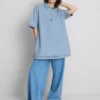 Mini-vestido reto de ganga de algodão com gola