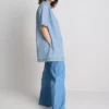 Mini-vestido reto de ganga de algodão com gola