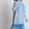 Mini-vestido reto de ganga de algodão com gola