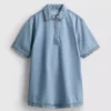 Mini-vestido reto de ganga de algodão com gola