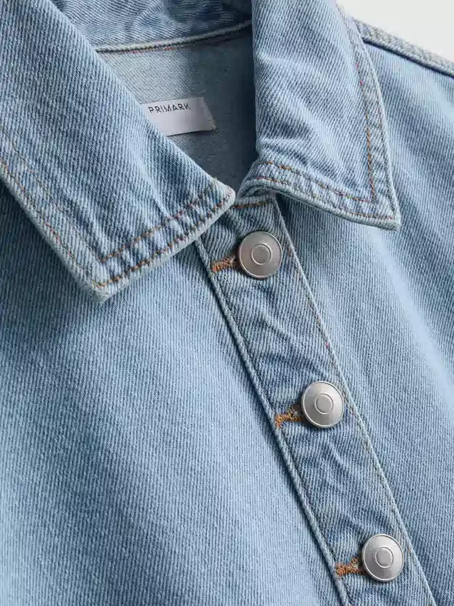 Mini-vestido reto de ganga de algodão com gola