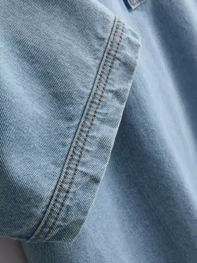 Mini-vestido reto de ganga de algodão com gola