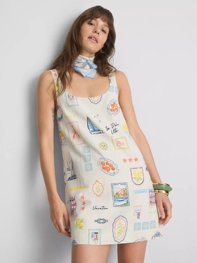 Mini-vestido reto estampado