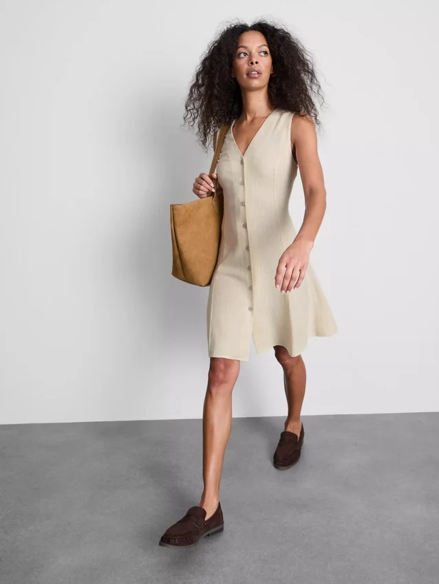 Mini-vestido sem mangas com decote em V