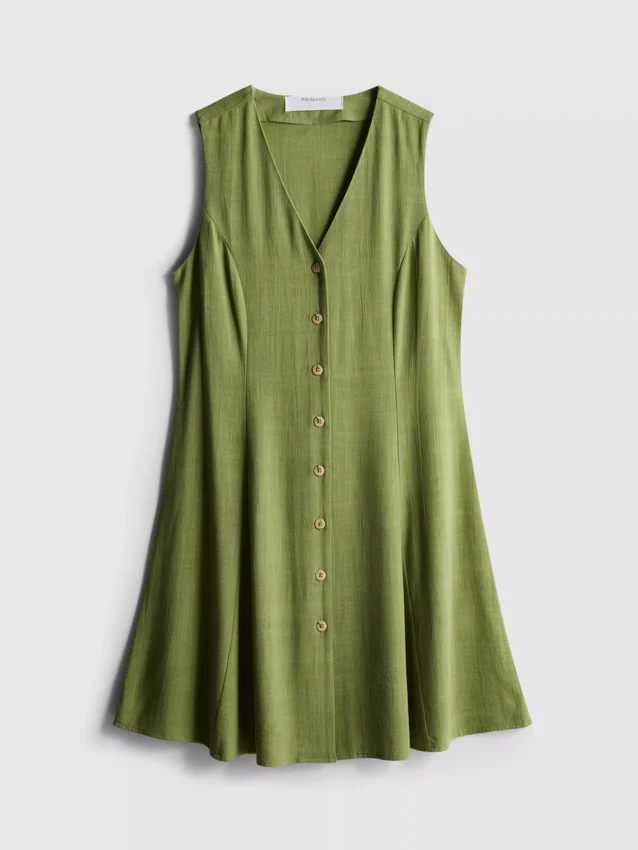Mini-vestido sem mangas com decote em V