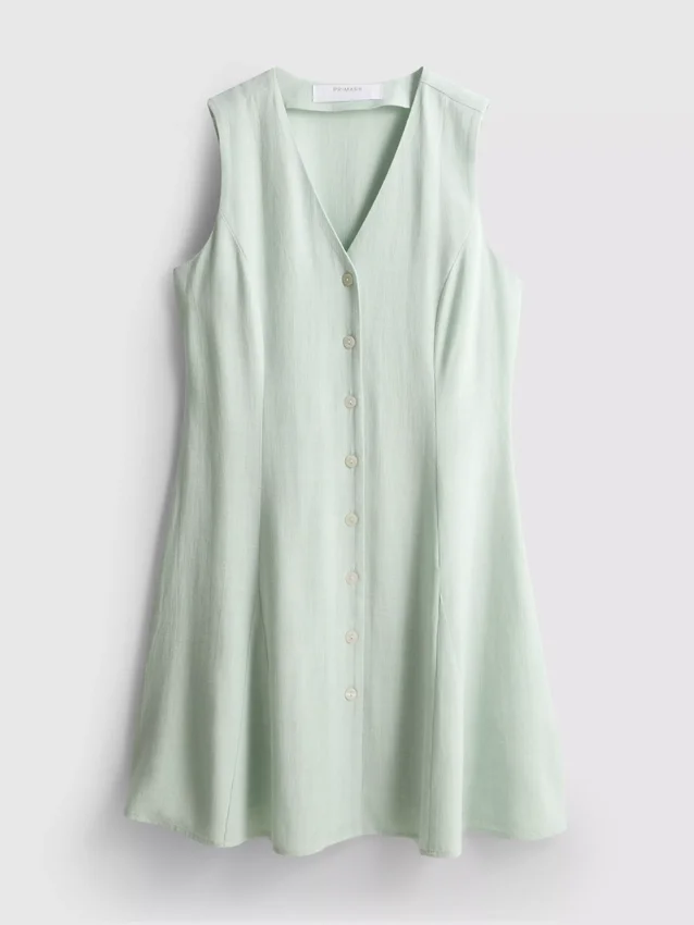Mini-vestido sem mangas com decote em V