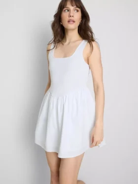 Mini-vestido tipo espartilho em mistura de algodão