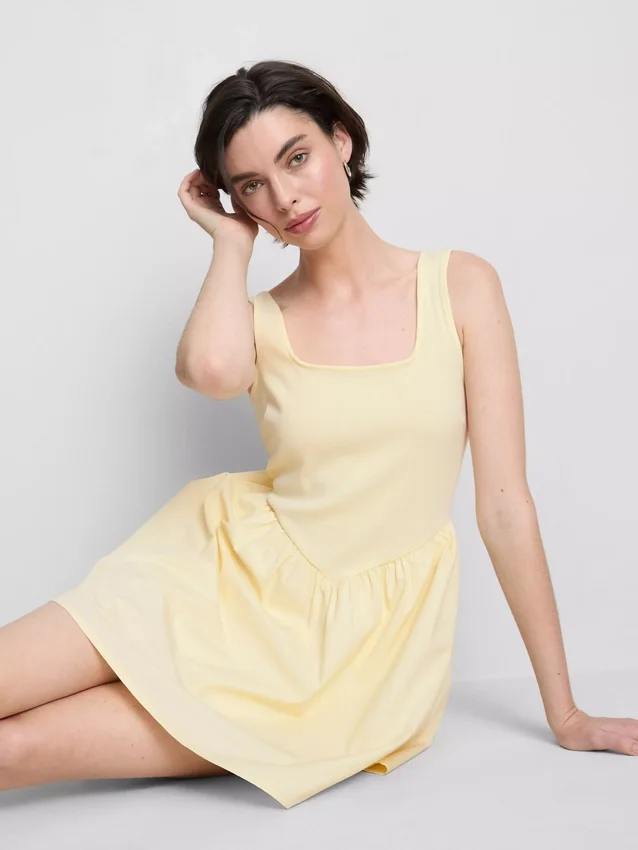 Mini-vestido tipo espartilho em mistura de algodão