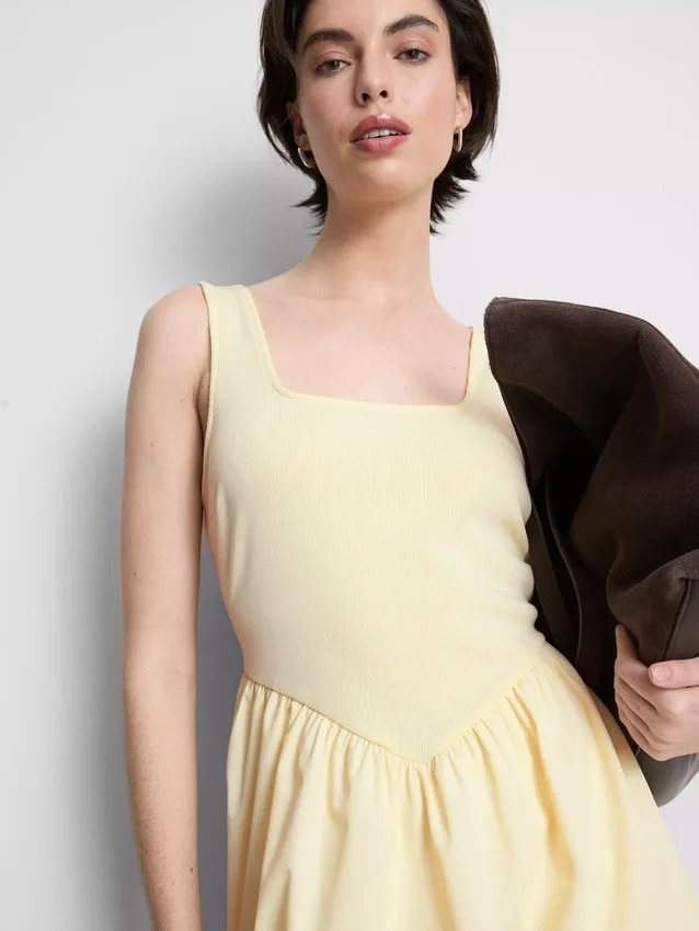 Mini-vestido tipo espartilho em mistura de algodão