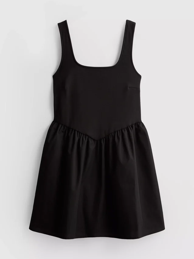 Mini-vestido tipo espartilho em mistura de algodão