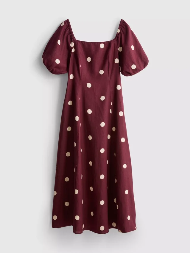 O vestido midi de linho com mangas bufantes da The Edit