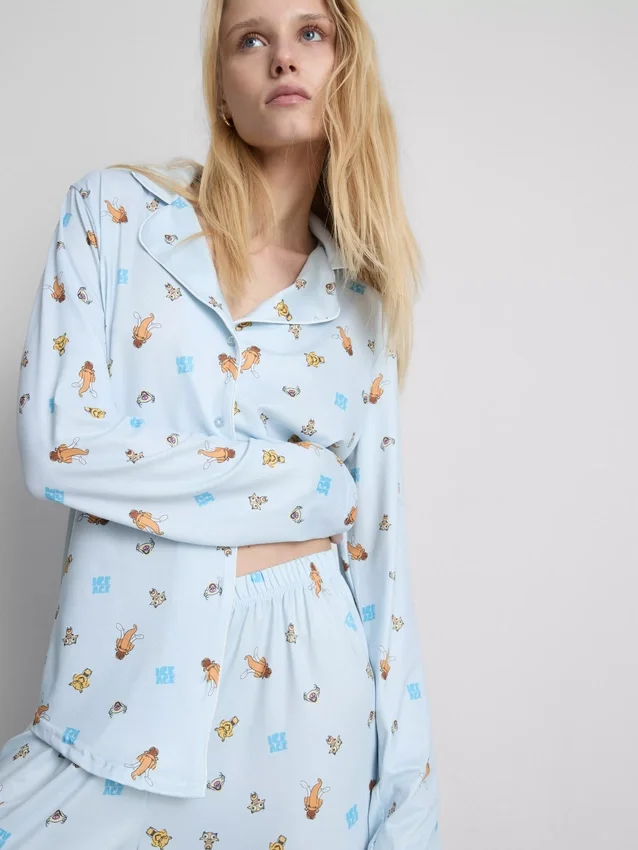 Pijamas boyfriend com padrão gráfico da «Idade do Gelo»