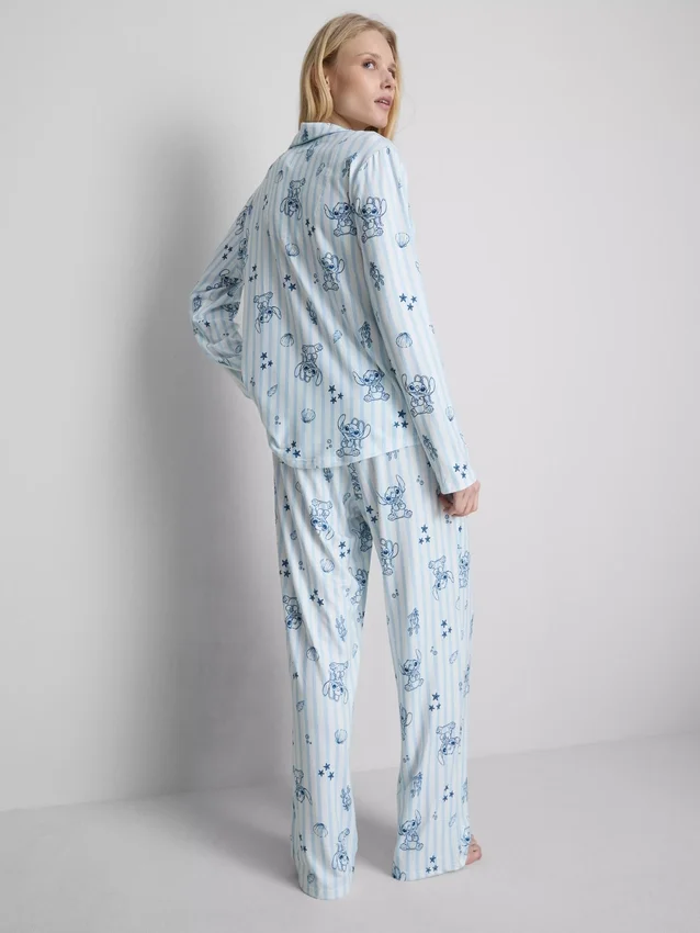 Pijamas boyfriend às riscas do Stitch da Disney