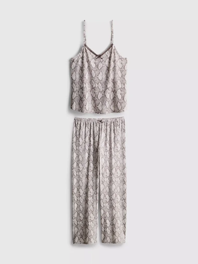 Pijamas com camisola de renda com padrão de leopardo