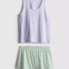 Pijamas com camisola sem mangas e calções de algodão