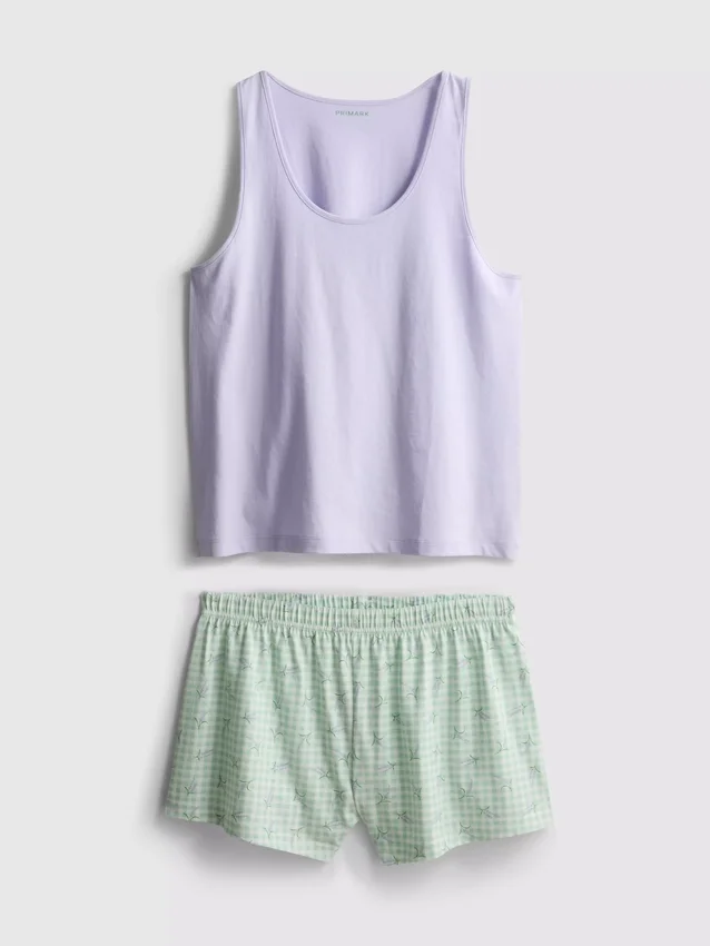 Pijamas com camisola sem mangas e calções de algodão