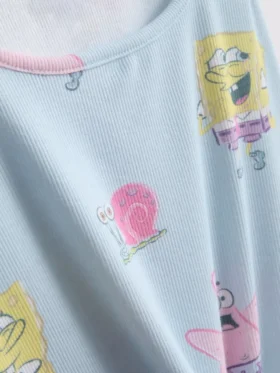 Pijamas com personagem Spongebob Squarepants com canelado