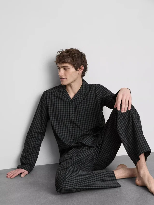 Pijamas compridos de popeline xadrez