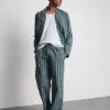 Pijamas compridos em popeline às riscas