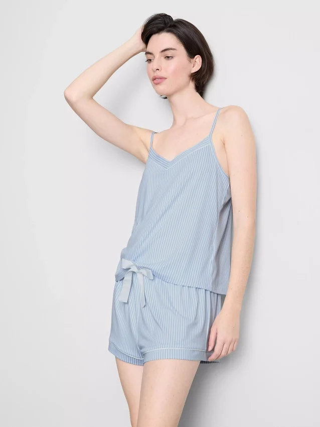 Pijamas curto com camisola de alças às riscas