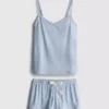 Pijamas curto com camisola de alças às riscas