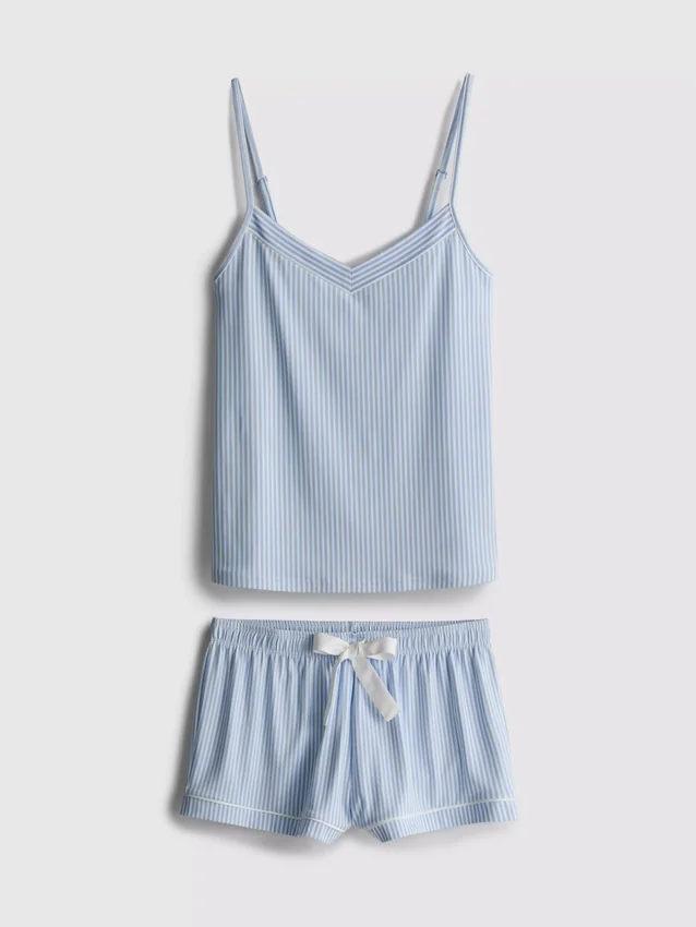 Pijamas curto com camisola de alças às riscas