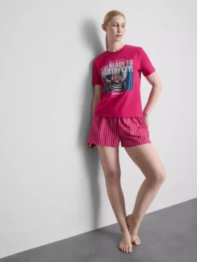 Pijamas curto de algodão com estampado gráfico para damas de honra