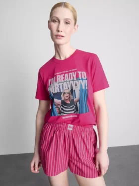 Pijamas curto de algodão com estampado gráfico para damas de honra